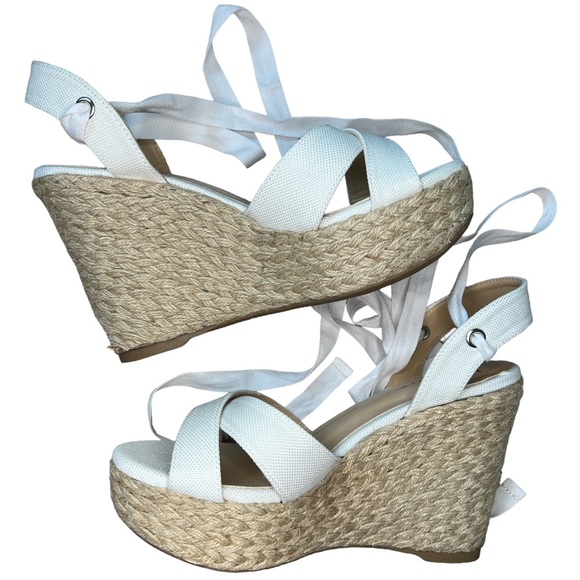 SOLD NEW Lulu’s Esme White Lace-Up Espadrille Wedges - Picture 7 of 9